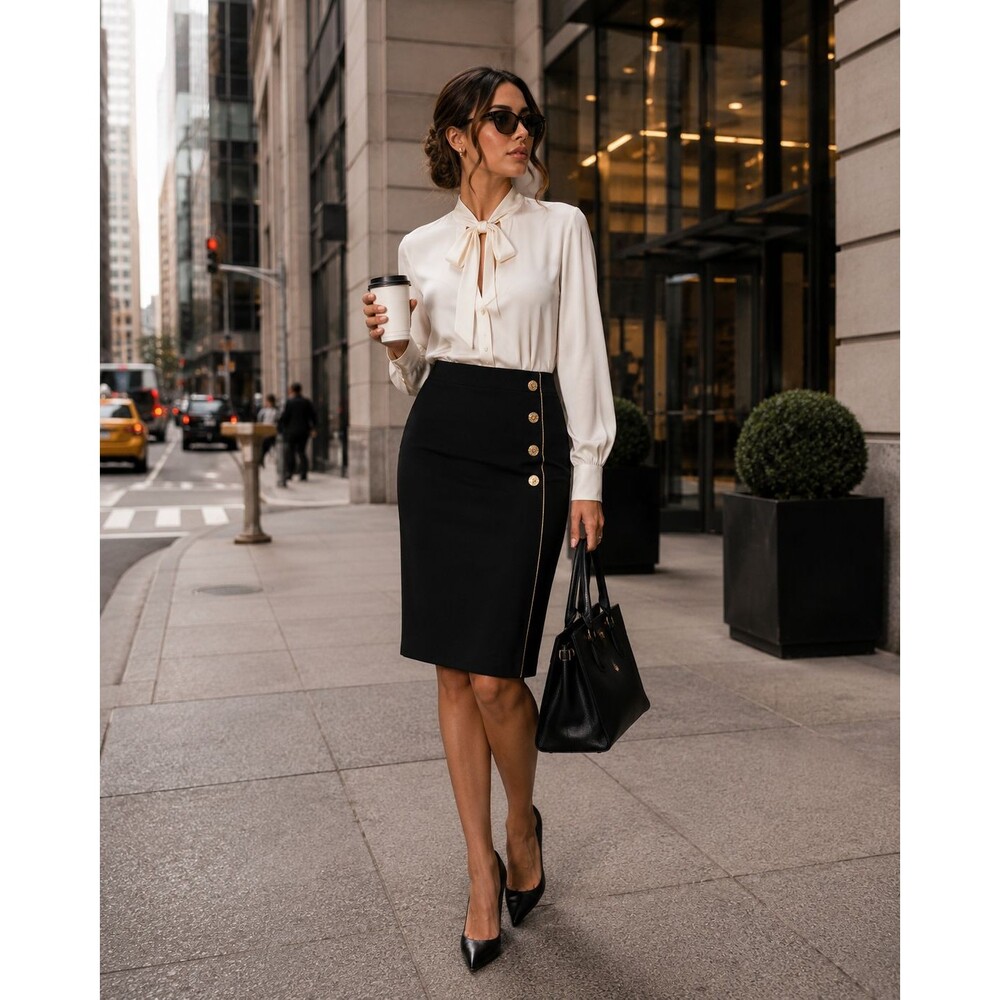 ANNE KLEIN Womens New Pencil Skirt XS Gold Buttons Black Business 11212571-169